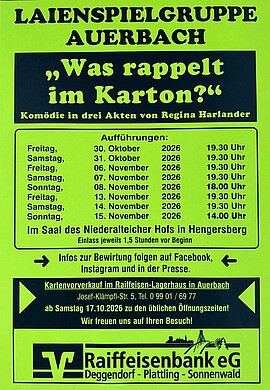 Banner Theateraufführung "Was rappelt im Karton?" *Premiere*